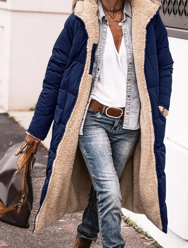 Women's Winter Coat Puffer Jacket Fleece Jacket Coat Outdoor Street Daily Wear Fall Winter Long Coat Regular Fit Thermal Warm Windproof Comtemporary Casual Street Style Jacket Long Sleeve Solid Color