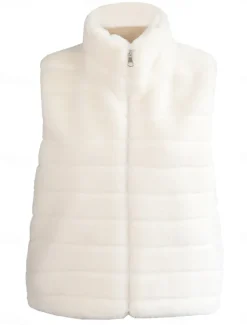 Women's Winter Coat Warm Breathable Patchwork Fashion Simple Solid Color Office Street Zipper Stand Collar Regular Fit Sleeveless Outerwear Black White Fall Winter