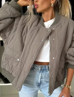 Women's Winter Coat Warm Zipper Pocket Casual Street Style Plain Vacation Street Daily Wear Zipper Stand Collar Regular Fit Long Sleeve Outerwear Black Khaki Dark Grey Fall Winter