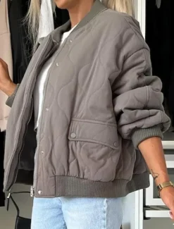 Women's Winter Coat Warm Zipper Pocket Casual Street Style Plain Vacation Street Daily Wear Zipper Stand Collar Regular Fit Long Sleeve Outerwear Black Khaki Dark Grey Fall Winter