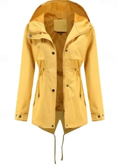 Women's Winter Coat Waterproof Windproof Zipper Outdoor Solid Color Work Casual Zipper Hoodie Loose Fit Long Sleeve Outerwear Black Yellow Red Winter