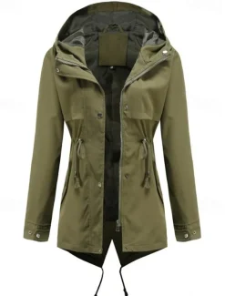 Women's Winter Coat Waterproof Windproof Zipper Outdoor Solid Color Work Casual Zipper Hoodie Loose Fit Long Sleeve Outerwear Black Yellow Red Winter