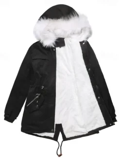 Women's Winter Coat Windproof Warm Zipper Outdoor Solid Color Work Casual Zipper Hoodie Loose Fit Long Sleeve Outerwear Navy Black Pink Winter