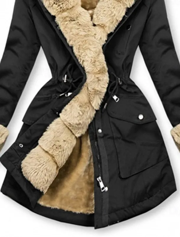 Women's Winter Coat Winter Jacket Parka Windproof Warm Zipper Pocket Drawstring Fur Collar Elegant Street Style Plain Street Casual Daily Wear Zipper Regular Hoodie Regular Fit Long Sleeve Outerwear