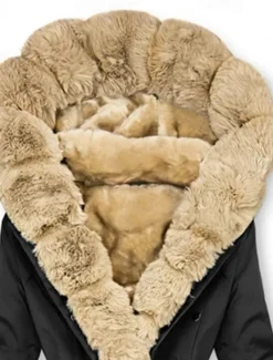 Women's Winter Coat Winter Jacket Parka Windproof Warm Zipper Pocket Drawstring Fur Collar Elegant Street Style Plain Street Casual Daily Wear Zipper Regular Hoodie Regular Fit Long Sleeve Outerwear