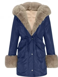 Women's Winter Coat Winter Jacket Parka Windproof Warm Zipper Pocket Drawstring Fur Collar Elegant Street Style Plain Street Casual Daily Wear Zipper Regular Hoodie Regular Fit Long Sleeve Outerwear