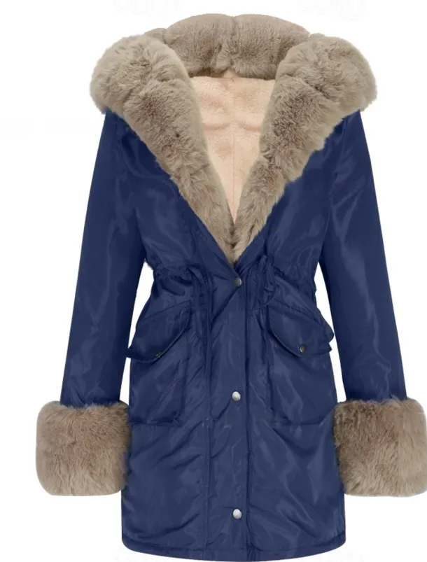 Women's Winter Coat Winter Jacket Parka Windproof Warm Zipper Pocket Drawstring Fur Collar Elegant Street Style Plain Street Casual Daily Wear Zipper Regular Hoodie Regular Fit Long Sleeve Outerwear