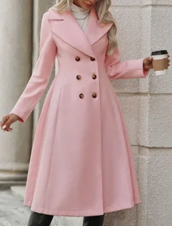 Women's Winter Coat Winter Jacket Outdoor Street Daily Fall Winter Long Coat Regular Fit Warm Breathable Comtemporary Stylish Jacket Long Sleeve Solid Color with Pockets Pink