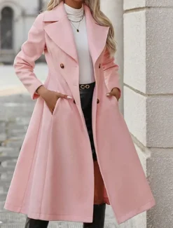 Women's Winter Coat Winter Jacket Outdoor Street Daily Fall Winter Long Coat Regular Fit Warm Breathable Comtemporary Stylish Jacket Long Sleeve Solid Color with Pockets Pink