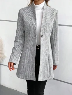 Women's Winter Coat Winter Jacket Outdoor Street Daily Fall Winter Regular Coat Regular Fit Warm Breathable Comtemporary Stylish Jacket Long Sleeve Solid Color Slim Fit Gray