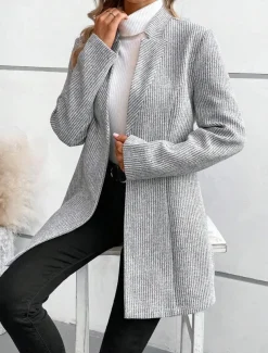 Women's Winter Coat Winter Jacket Outdoor Street Daily Fall Winter Regular Coat Regular Fit Warm Breathable Comtemporary Stylish Jacket Long Sleeve Solid Color Slim Fit Gray