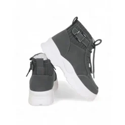 Women's Winter High-Top Sneakers with Fur Lining – Warm Lace-Up Ankle Boots with Chunky Sole and Buckle Detail for Casual Outdoor Wear