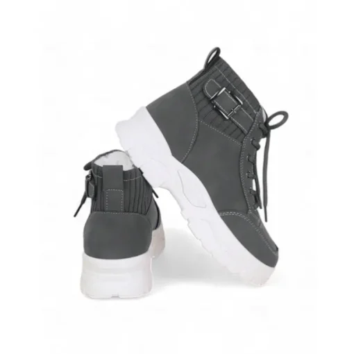 Women's Winter High-Top Sneakers with Fur Lining – Warm Lace-Up Ankle Boots with Chunky Sole and Buckle Detail for Casual Outdoor Wear