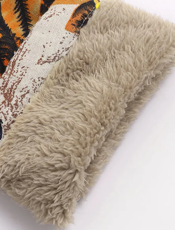 Women's Winter Jacket Fleece Jacket Sherpa Jacket Teddy Coat Daily Going out Fall Winter Regular Coat V Neck Loose Fit Warm Retro Casual Jacket Long Sleeve Trees / Leaves Pocket White Pattern Pink