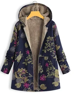 Women's Winter Jacket Fleece Jacket Sherpa Jacket Teddy Coat Daily Going out Fall Winter Regular Coat V Neck Loose Fit Warm Retro Casual Jacket Long Sleeve Trees / Leaves Pocket White Pattern Pink