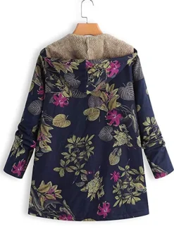 Women's Winter Jacket Fleece Jacket Sherpa Jacket Teddy Coat Daily Going out Fall Winter Regular Coat V Neck Loose Fit Warm Retro Casual Jacket Long Sleeve Trees / Leaves Pocket White Pattern Pink