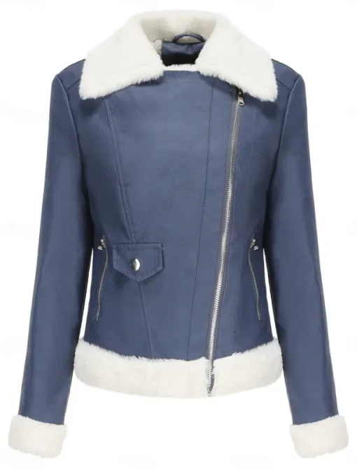 Women's Winter Jacket Fleece Jacket Warm Breathable Zipper Pocket Fleece Lined Casual Plain Vacation Street Daily Wear Going out Zipper Short Turndown Regular Fit Long Sleeve Outerwear Black Royal