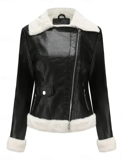 Women's Winter Jacket Fleece Jacket Warm Breathable Zipper Pocket Fleece Lined Casual Plain Vacation Street Daily Wear Going out Zipper Short Turndown Regular Fit Long Sleeve Outerwear Black Royal