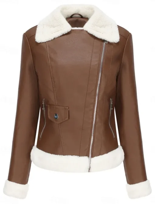 Women's Winter Jacket Fleece Jacket Warm Breathable Zipper Pocket Fleece Lined Casual Plain Vacation Street Daily Wear Going out Zipper Short Turndown Regular Fit Long Sleeve Outerwear Black Royal
