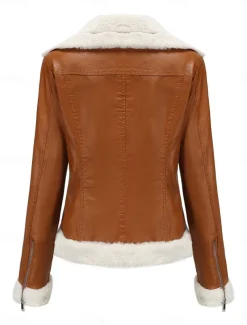 Women's Winter Jacket Fleece Jacket Warm Breathable Zipper Pocket Fleece Lined Casual Plain Vacation Street Daily Wear Going out Zipper Short Turndown Regular Fit Long Sleeve Outerwear Black Royal
