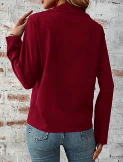 Women's Winter Jacket Outdoor Street Daily Wear Fall Winter Short Coat Regular Fit Thermal Warm Breathable Stylish Casual Jacket Long Sleeve Plain with Pockets Full Zip Wine Blue Gray