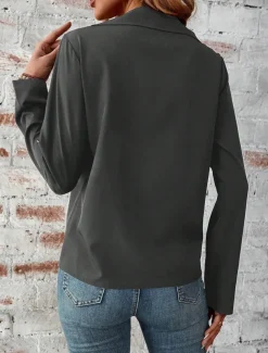 Women's Winter Jacket Outdoor Street Daily Wear Fall Winter Short Coat Regular Fit Thermal Warm Breathable Stylish Casual Jacket Long Sleeve Plain with Pockets Full Zip Wine Blue Gray