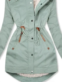 Women's Winter Jacket Parka Warm Zipper Buttons Fleece Lined Casual Street Style Plain Street Casual Daily Casual Daily Zipper Regular Hoodie Regular Fit Long Sleeve Outerwear Black Green Dark Blue