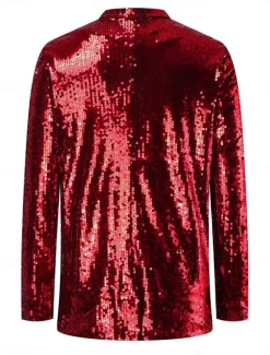 Women's Winter Jacket Party Outdoor Street Fall Winter Regular Coat Regular Fit Thermal Warm Breathable Stylish Casual Jacket Long Sleeve Plain Sequins Silver Red Gold