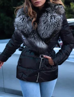 Women's Winter Jacket Puffer Jacket Casual Daily Winter Regular Coat Turtleneck Loose Fit Warm Casual Jacket Long Sleeve Solid Colored Fur Trim Silver Gray Black