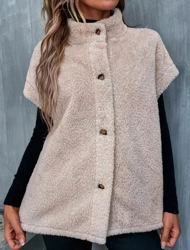 Women's Winter Jacket Street Daily Wear Vacation Fall Winter Regular Coat Regular Fit Warm Breathable Casual Jacket Sleeveless non-printing Solid Color Adjustable Beige