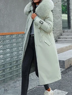 Women's Winter Jacket Winter Coat Coat Parka Outdoor Street Daily Winter Fall Long Coat Regular Fit Adjustable Windproof Warm Breathable Streetwear Embroidery Casual Jacket Long Sleeve Solid Color