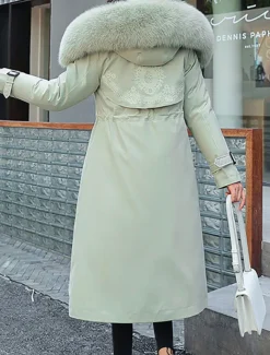 Women's Winter Jacket Winter Coat Coat Parka Outdoor Street Daily Winter Fall Long Coat Regular Fit Adjustable Windproof Warm Breathable Streetwear Embroidery Casual Jacket Long Sleeve Solid Color