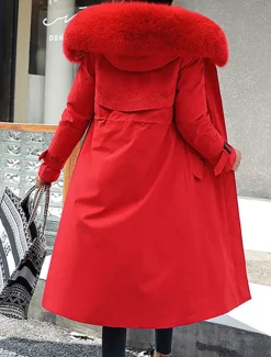 Women's Winter Jacket Winter Coat Coat Parka Outdoor Street Daily Winter Fall Long Coat Regular Fit Adjustable Windproof Warm Breathable Streetwear Embroidery Casual Jacket Long Sleeve Solid Color