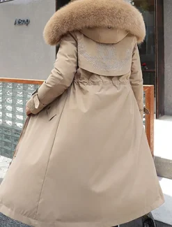 Women's Winter Jacket Winter Coat Coat Parka Outdoor Street Daily Winter Fall Long Coat Regular Fit Adjustable Windproof Warm Breathable Streetwear Embroidery Casual Jacket Long Sleeve Solid Color