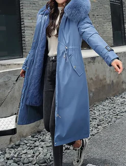 Women's Winter Jacket Winter Coat Coat Parka Outdoor Street Daily Winter Fall Long Coat Regular Fit Adjustable Windproof Warm Breathable Streetwear Embroidery Casual Jacket Long Sleeve Solid Color