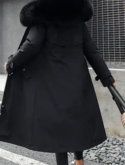 Women's Winter Jacket Winter Coat Coat Parka Outdoor Street Daily Winter Fall Long Coat Regular Fit Adjustable Windproof Warm Breathable Streetwear Embroidery Casual Jacket Long Sleeve Solid Color