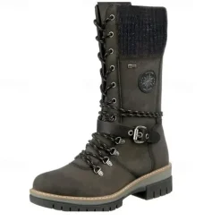 Women's Winter Lace-Up Snow Boots with Knit Cuff – Warm Waterproof Outdoor Combat Boots with Side Zipper and Anti-Slip Sole for Cold Weather and Hiking