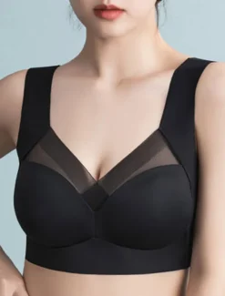 Women's Wireless Bras Fixed Straps Full Coverage V Neck Breathable Pure Color Pull-On Closure Casual Daily Nylon 1PC Black Pink / Bras & Bralettes / 1 PC Home Outfits