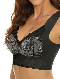 Women's Wireless Bras Padded Bras Full Coverage V Neck Breathable Push Up Lace Pure Color Pull-On Closure Date Casual Daily Nylon Sexy 1PC Black Blue / Bras & Bralettes / 1 PC Home Outfits