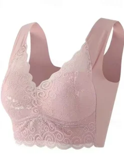 Women's Wireless Bras Padded Bras Full Coverage V Neck Breathable Push Up Lace Pure Color Pull-On Closure Date Casual Daily Nylon Sexy 1PC Black Blue / Bras & Bralettes / 1 PC Home Outfits