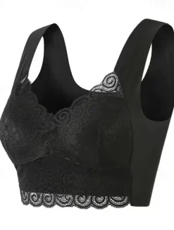 Women's Wireless Bras Padded Bras Full Coverage V Neck Breathable Push Up Lace Pure Color Pull-On Closure Date Casual Daily Nylon Sexy 1PC Black Blue / Bras & Bralettes / 1 PC Home Outfits