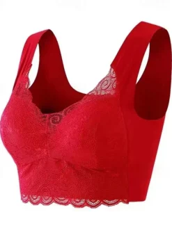 Women's Wireless Bras Padded Bras Full Coverage V Neck Breathable Push Up Lace Pure Color Pull-On Closure Date Casual Daily Nylon Sexy 1PC Black Blue / Bras & Bralettes / 1 PC Home Outfits