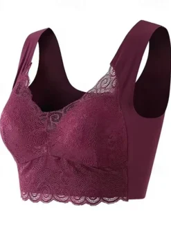 Women's Wireless Bras Padded Bras Full Coverage V Neck Breathable Push Up Lace Pure Color Pull-On Closure Date Casual Daily Nylon Sexy 1PC Black Blue / Bras & Bralettes / 1 PC Home Outfits