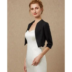Women's Wrap Bolero Shrug Mother's Wraps Basic Coats / Jackets Elegant 3/4 Length Sleeve Chiffon Wedding Guest Wraps With Pure Color For Party Evening Spring & Summer dress to impress