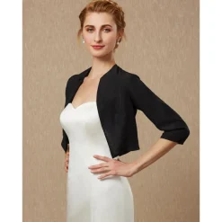 Women's Wrap Bolero Shrug Mother's Wraps Basic Coats / Jackets Elegant 3/4 Length Sleeve Chiffon Wedding Guest Wraps With Pure Color For Party Evening Spring & Summer dress to impress