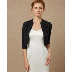 Women's Wrap Bolero Shrug Mother's Wraps Basic Coats / Jackets Elegant 3/4 Length Sleeve Chiffon Wedding Guest Wraps With Pure Color For Party Evening Spring & Summer dress to impress