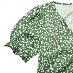 Women's Wrap Dress Floral Ditsy Floral Button Print V Neck Midi Dress Classic Daily Vacation Short Sleeve Summer Spring