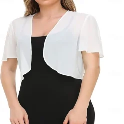 Women's Wrap Elegant Sun Protection Short Sleeve Chiffon Wedding Wraps With Pure Color For Wedding Summer