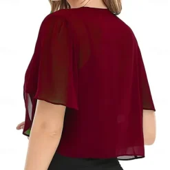 Women's Wrap Elegant Sun Protection Short Sleeve Chiffon Wedding Wraps With Pure Color For Wedding Summer