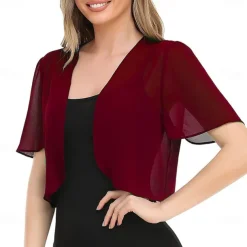 Women's Wrap Elegant Sun Protection Short Sleeve Chiffon Wedding Wraps With Pure Color For Wedding Summer